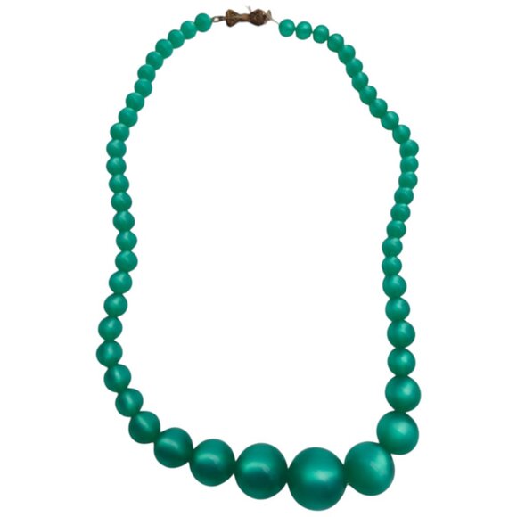 Vintage Green Lucite Moonglow Women's Necklace 15" Graduated Bead Bow Clasp Y4 - Picture 4 of 8